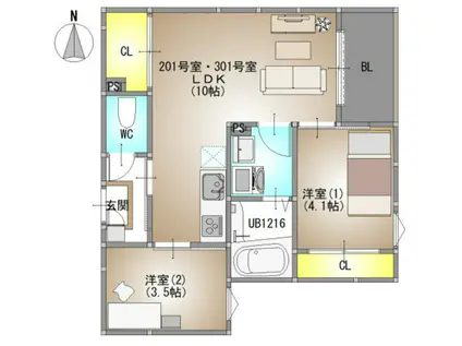 REGALEST 北方3(2LDK/2階)の間取り写真