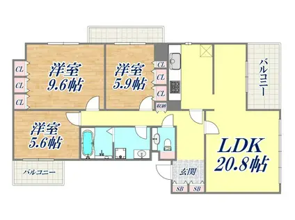ロイヤルフェルティ東灘住吉(3LDK/2階)の間取り写真