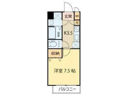 シェルグランデ土樋(1K/2階)の間取り写真