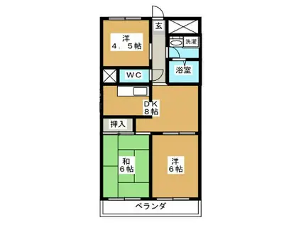 マンション・コイムⅡ(3DK/1階)の間取り写真