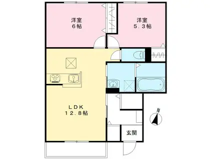 エルメホール(2LDK/1階)の間取り写真