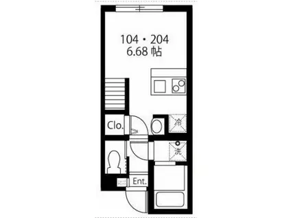 ハーミットクラブハウスヴォワール(ワンルーム/2階)の間取り写真