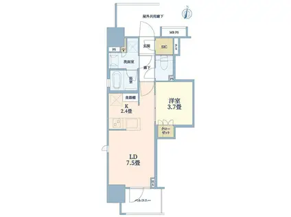 オープンレジデンシア清澄白河(1LDK/9階)の間取り写真