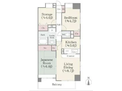 グリーンコート(2SLDK/6階)の間取り写真