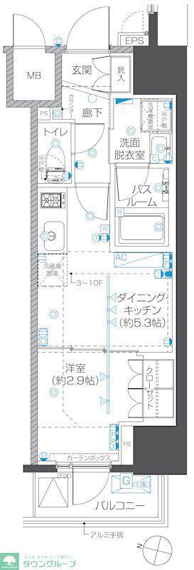 ZOOM本郷(1DK/10階)の間取り写真