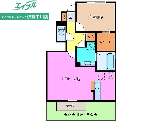 プリムローズ(1LDK/1階)の間取り写真