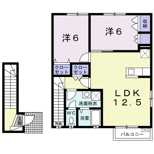 コンフォート岡小名A(2LDK/2階)の間取り写真