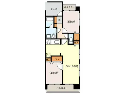 アヴァンセーヌ西新(2LDK/7階)の間取り写真