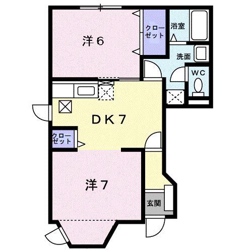 ブリッジ弐番館(2DK/1階)の間取り写真