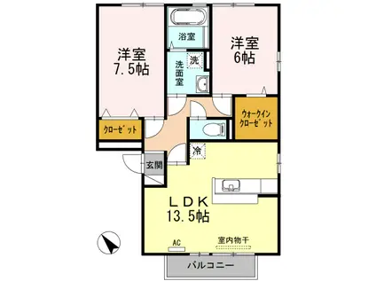 リビングタウン福山東A棟(2LDK/3階)の間取り写真