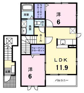 アカデミアハイツC(2LDK/2階)の間取り写真