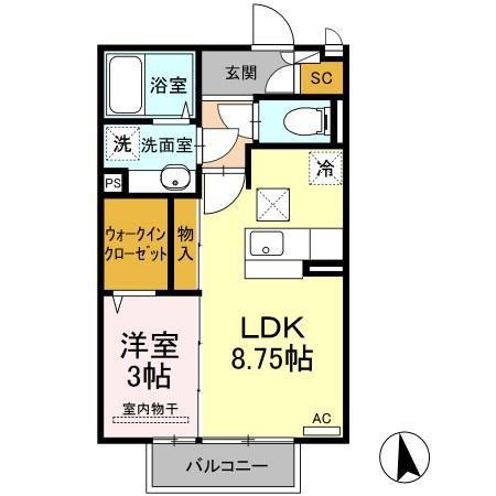 ダイアリー(1LDK/1階)の間取り写真
