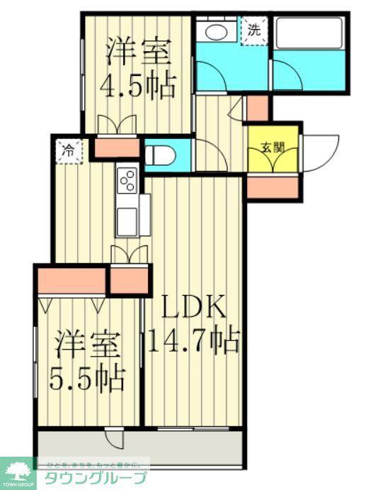 テラスニシキ(2LDK/2階)の間取り写真