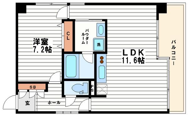 KDXレジデンス本町橋(1LDK/7階)の間取り写真