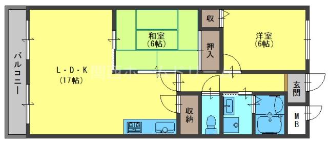 サンハイツ寝屋川(2LDK/4階)の間取り写真