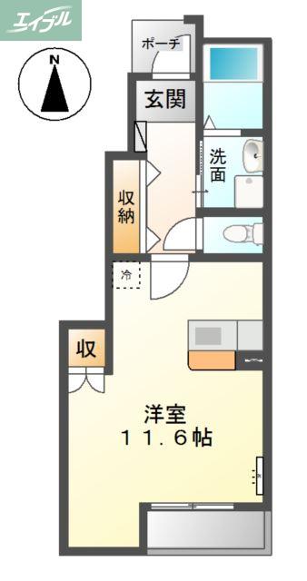 ＪＲ津山線 法界院駅 徒歩14分 2階建 築15年(ワンルーム/1階)の間取り写真