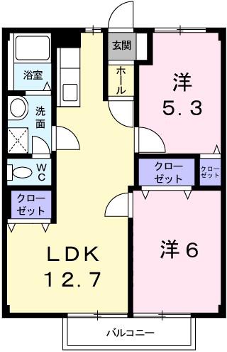 エクセル北門(2LDK/2階)の間取り写真