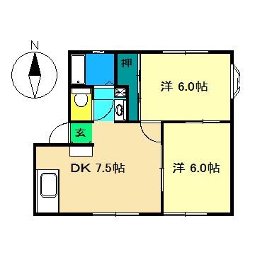 オルテンハウスB(2LDK/2階)の間取り写真