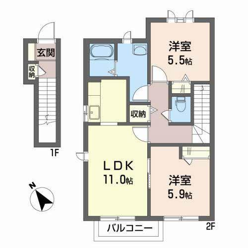 アネシス南光台東(2LDK/2階)の間取り写真