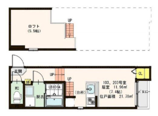 サニーハイツ南川町(1K/2階)の間取り写真