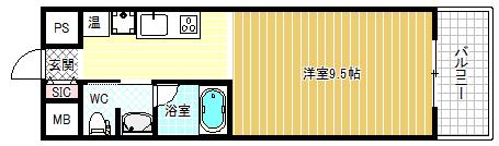カーサリック同心(1K/4階)の間取り写真