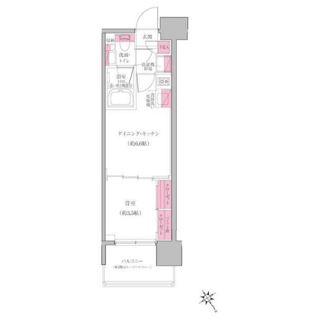 レジディア門前仲町プレイス(1DK/7階)の間取り写真