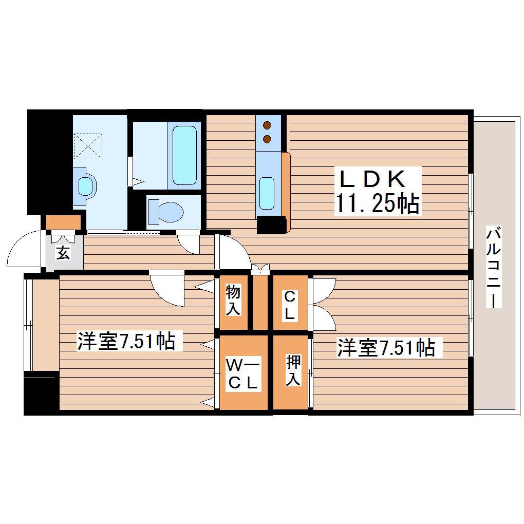 ミリリアントシルフ(2LDK/1階)の間取り写真