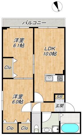 CENTRAL VILLA K(2LDK/2階)の間取り写真