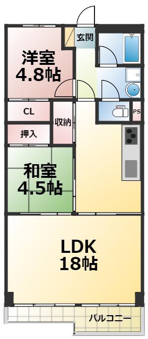 深江橋第2コーポ(2LDK/9階)の間取り写真