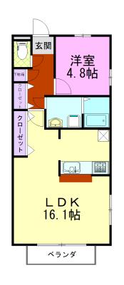 S-DESIGNビル(1LDK/4階)の間取り写真