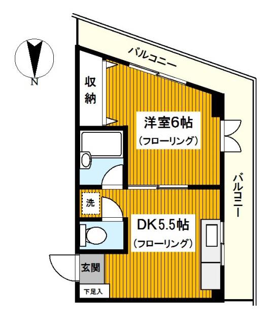 サンモール神大寺(1DK/2階)の間取り写真