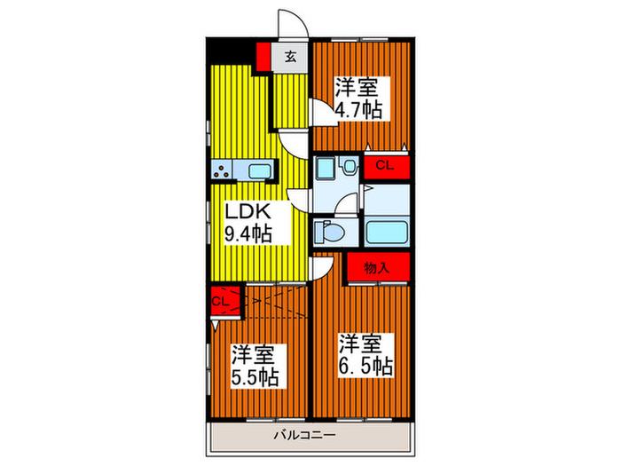 ツインコートB棟(3LDK/2階)の間取り写真