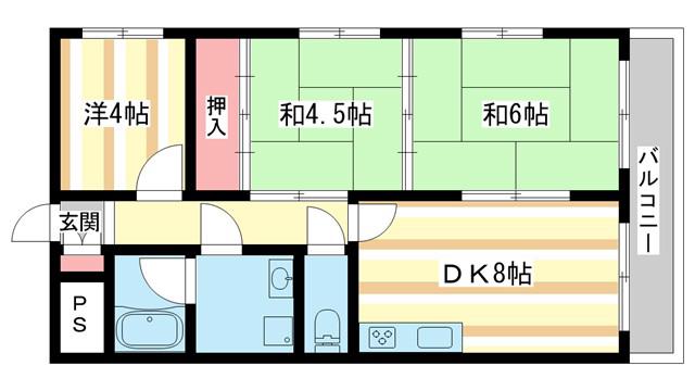 スクエアメゾン奈良阪(3DK/2階)の間取り写真