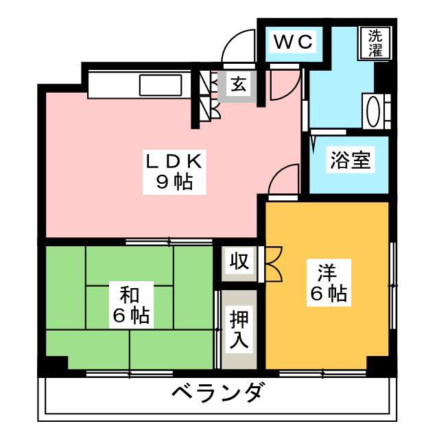 シンシアハイツ神山(2LDK/2階)の間取り写真