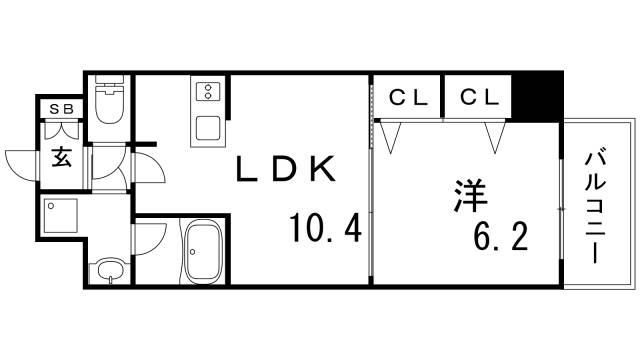 クロスレジデンス神戸元町(1LDK/4階)の間取り写真