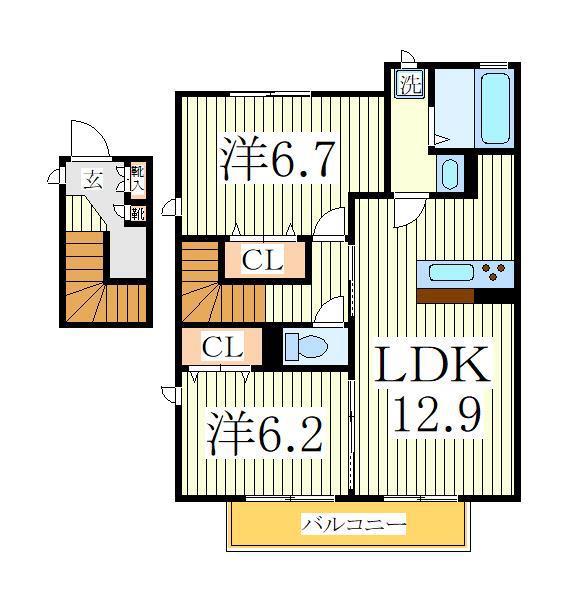 ランセ今谷E(2LDK/2階)の間取り写真
