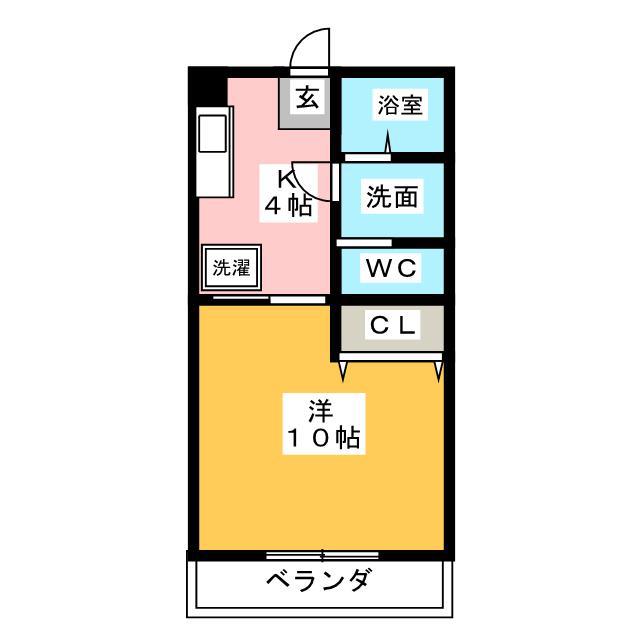ファーヴル横割(1K/2階)の間取り写真