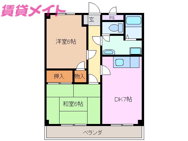 チェリーグロー(2DK/2階)の間取り写真