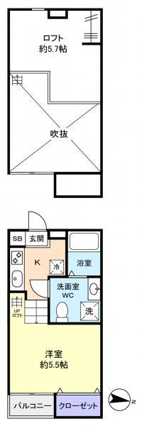 LA VERITA勝田台(1K/2階)の間取り写真