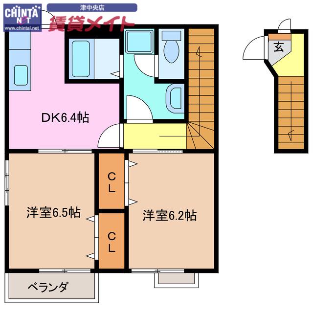 メゾンドヴォーA(2DK/2階)の間取り写真