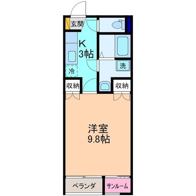 ドゥウエル婦中(1K/1階)の間取り写真