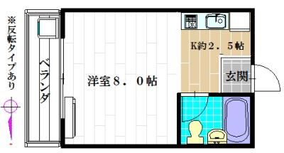 ベルメゾンI(1K/2階)の間取り写真