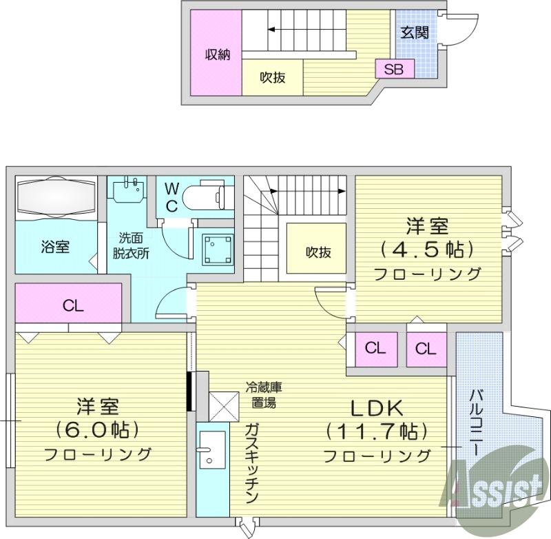 グリーンフィールドD棟(2LDK/2階)の間取り写真