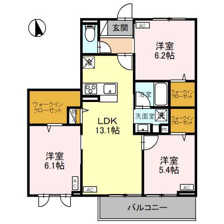 CLASSEUM元今泉(3LDK/2階)の間取り写真
