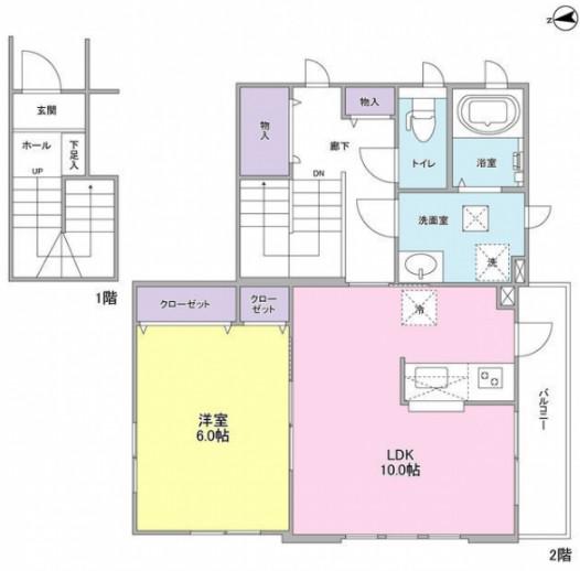ハルシオンプレイスE棟(1LDK/2階)の間取り写真