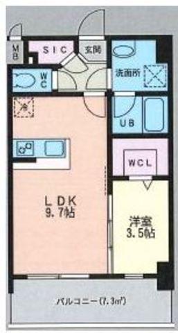ルッシェ天神東S棟(1LDK/5階)の間取り写真
