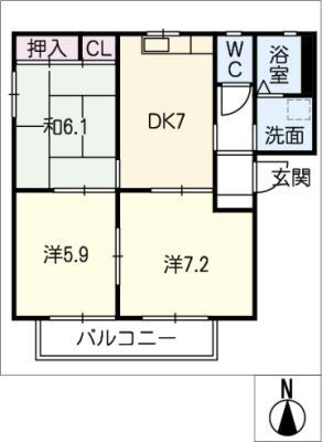 セレーナ B棟(3DK/2階)の間取り写真