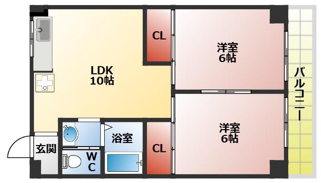 ハイクレスト光善寺(2LDK/1階)の間取り写真