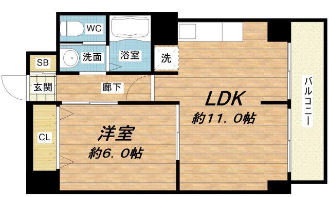 上六青山ハイツ(1LDK/7階)の間取り写真