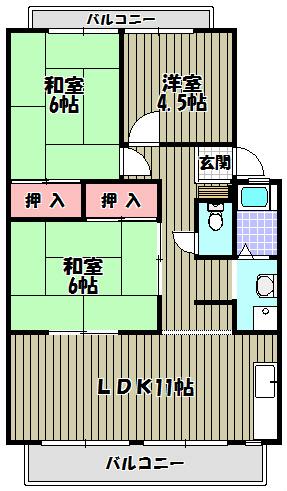 アーバンハイツ錦(3LDK/2階)の間取り写真